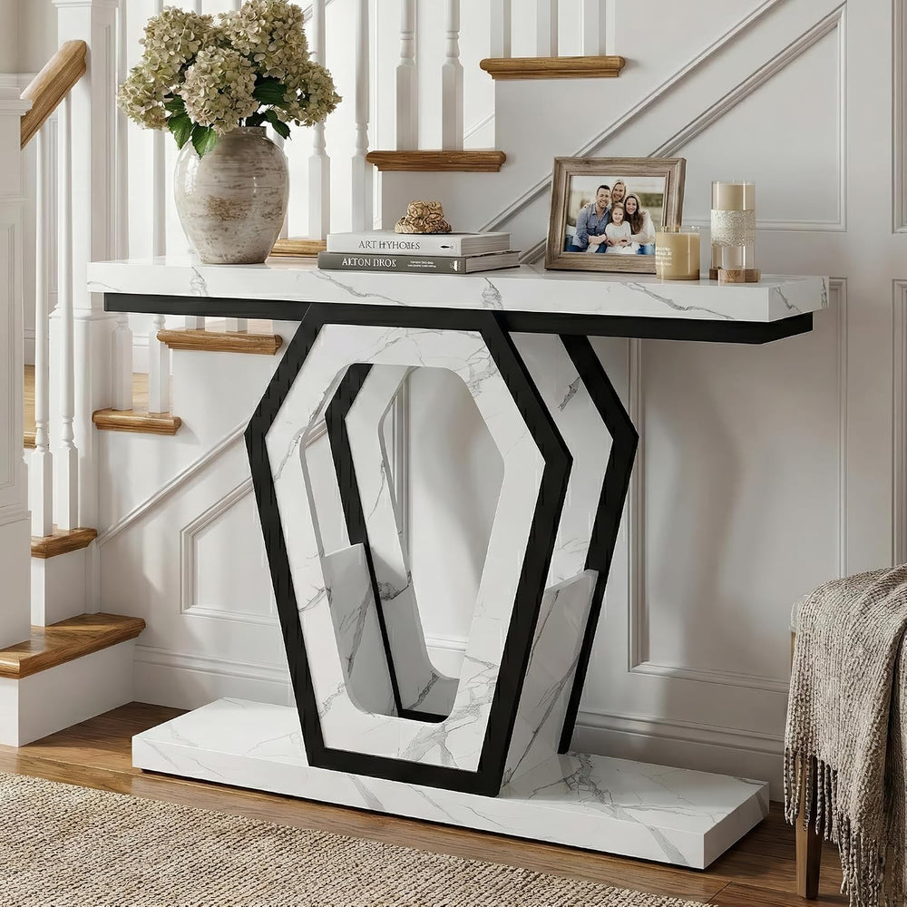 senlin Sofa Table 47.3 Inch Narrow Console Table with Openwork Frame, Industr...