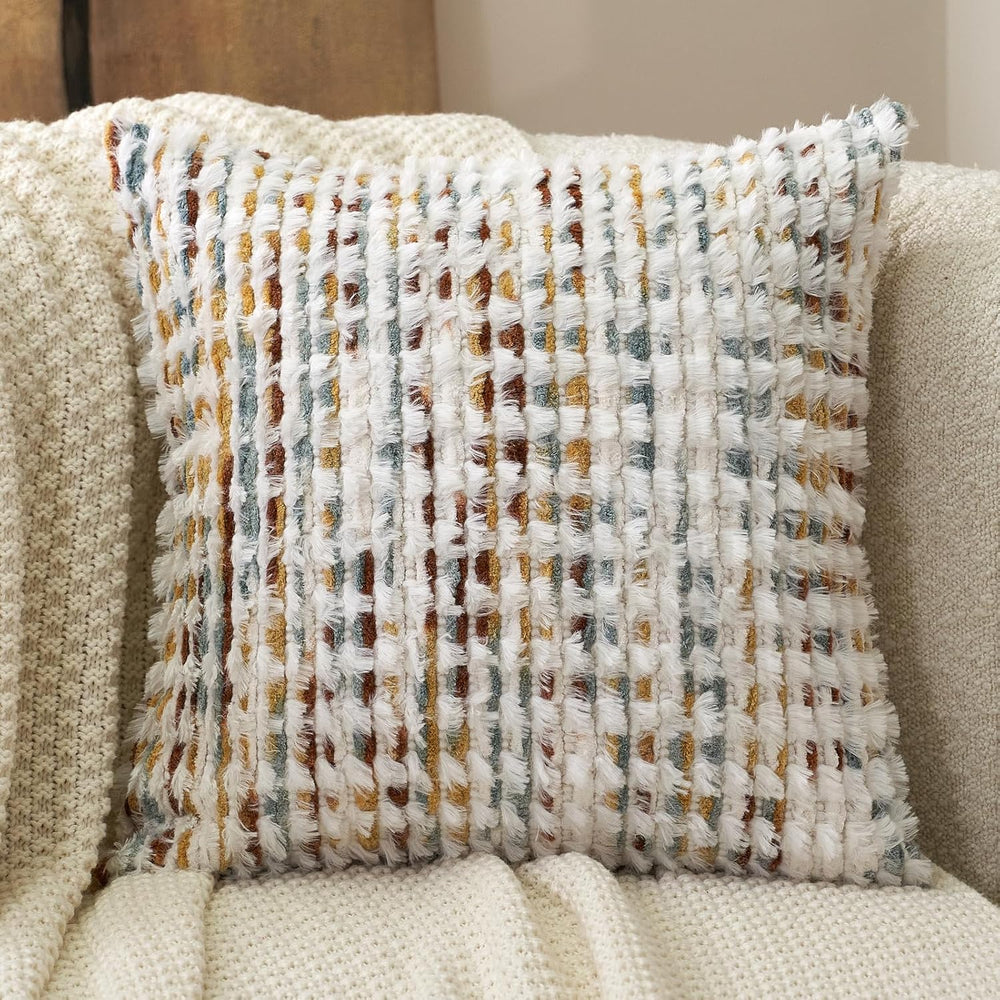 Aeckself Boho Chenille Tufted Pillow Cover 24 x 24 Inch, Decorative Square Bi...