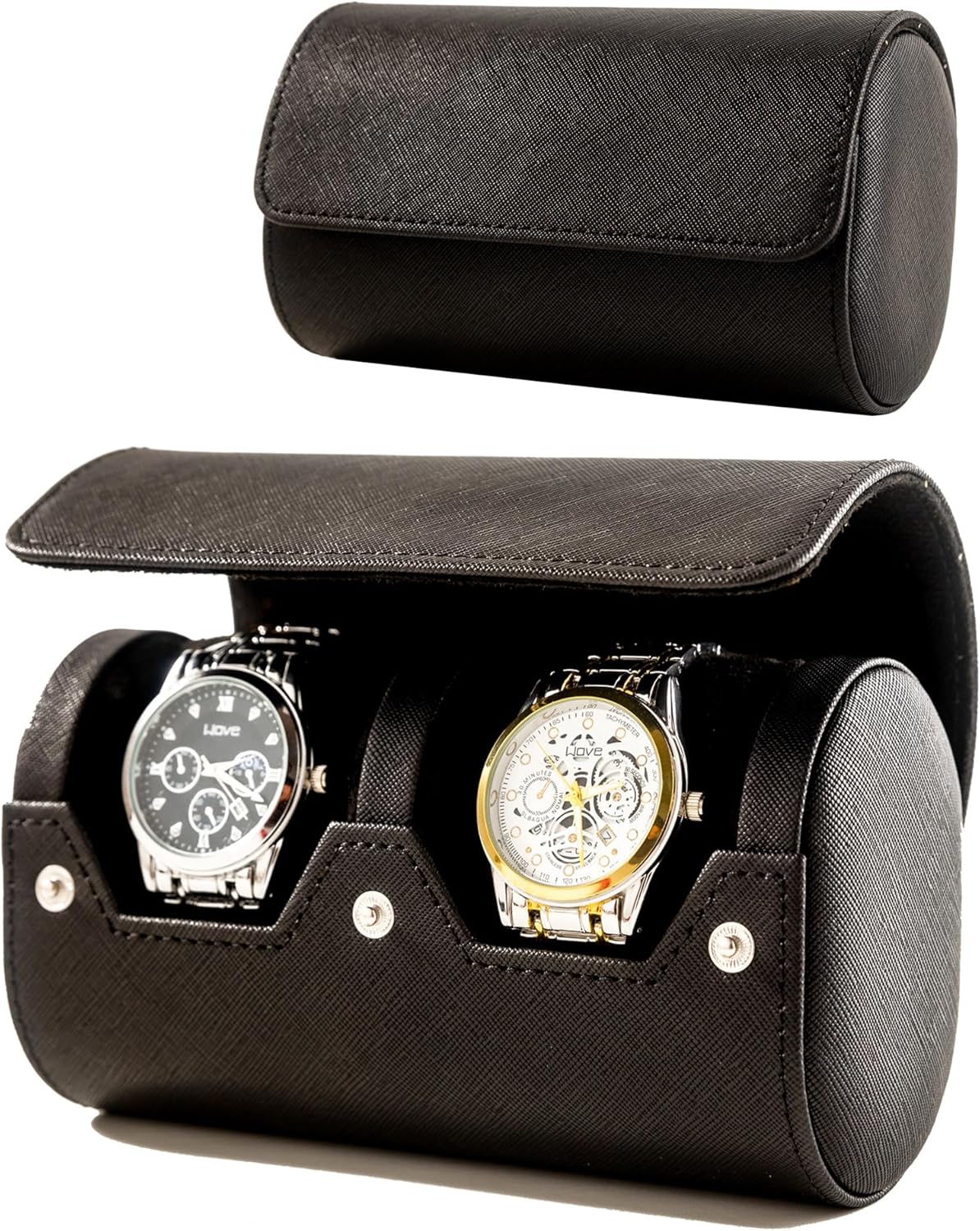 MR.OKAY 2 Watch Travel Case- Classic Leather Watch Case With Perfect Texture.Portable Watch Roll Or Organizer For Storage And Display. Luxury Gifts For Men, All Handmade by Artisans.