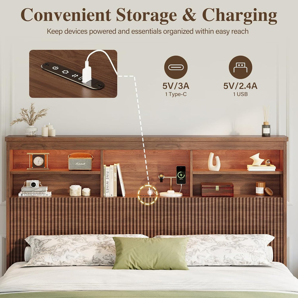 King Size Bed Frame with 4 Storage Drawers, Brown
