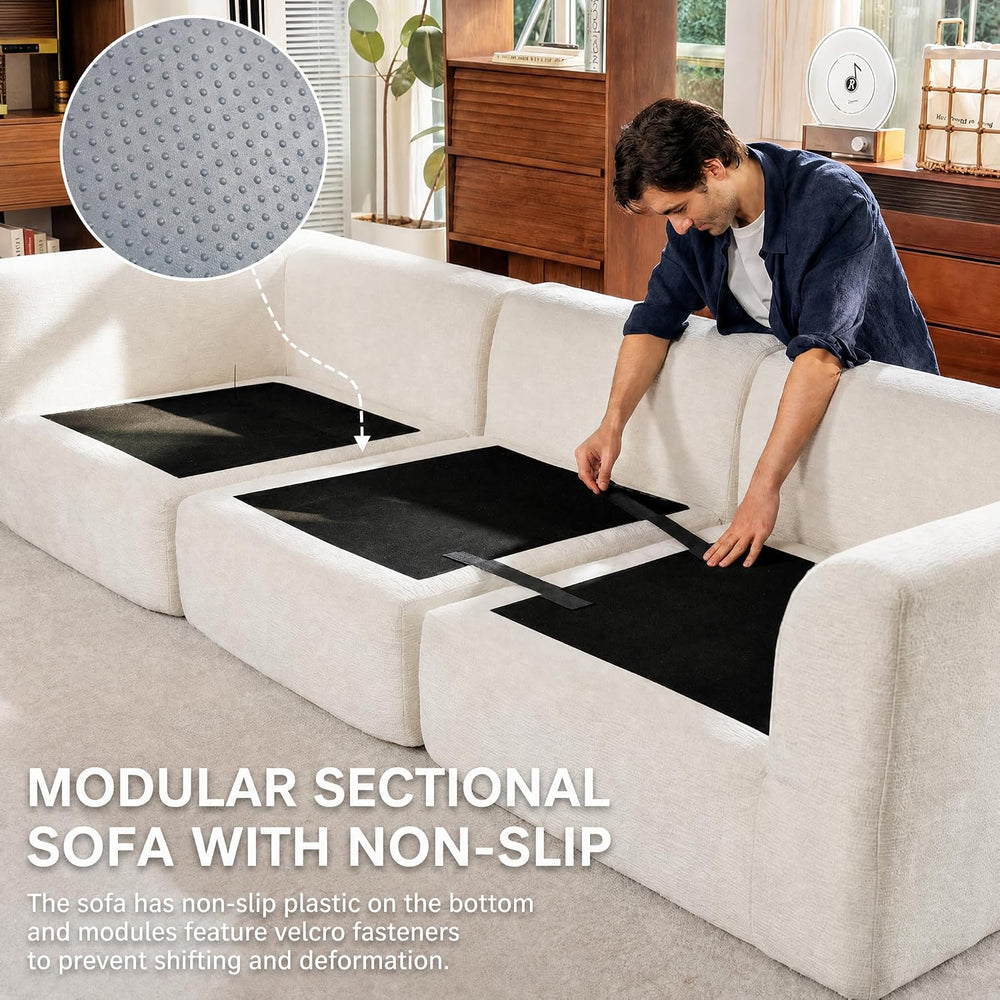 110" Oversized Cloud Sectional Couch, Modular Chenille L-Shaped Compress...