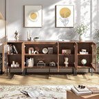 Modern TV Stand for TVs up to 85 Inch, Entertainment Center TV Console with Storage Cabinets and Glass Doors, Media Console for Living Room, Brown
