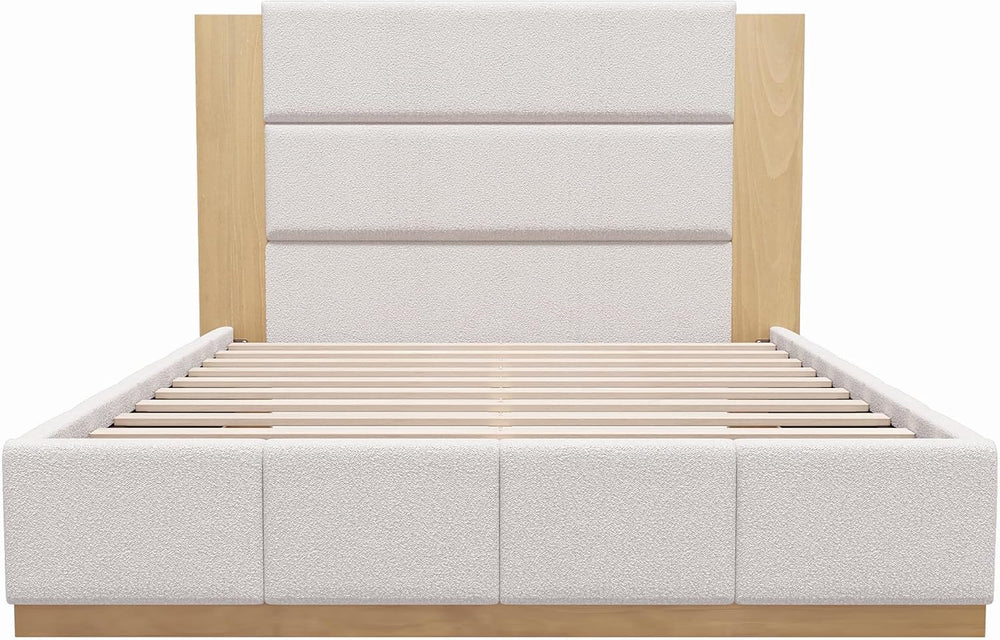 GDFStudio Queen Size Upholstered Platform Bed Frame with Extended Wood Headbo...