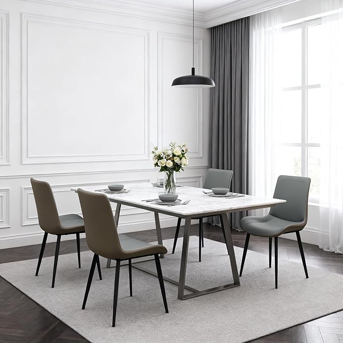Dining Chairs, Modern PU Leather Dining Room Chair with Sturdy Metal Legs, Upholstered Seat Dinner Chairs Accent Side Chairs for Indoor Kitchen Living Room (Light Grey & Dark Grey, Set of 8)
