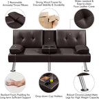 Yaheetech Convertible Sofa Adjustable Couch Sleeper Modern Faux Leather Home Reversible Loveseat, Removable Armrests, 3 Angles, 772lb Capacity, Espresso