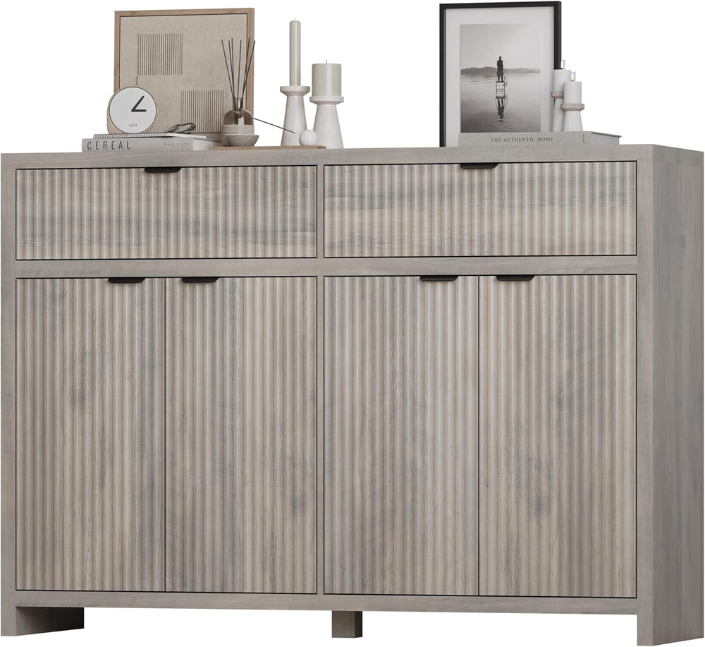 Fluted Sideboard Buffet Cabinet with Storage and Large Drawers, 55" W Cr...