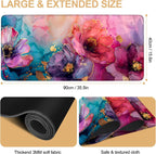 Large Mouse Pad, Floral Ink Desk Mat, Extended Gaming Mouse Pad with Non-Slip Rubber Base, Thick 3mm Smooth Surface Keyboard Mat for Office & Home，35.5 x 15.8 in