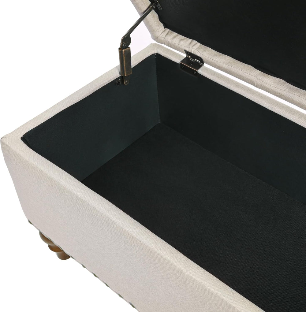 Ottoman Storage Bench, recessed Support Hinge top Easy to Open, Rivet Trim Ar...