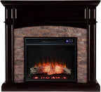 SEI Furniture Grantham Faux Stone Corner Electric Fireplace with Hidden Media Shelf, New Ebony