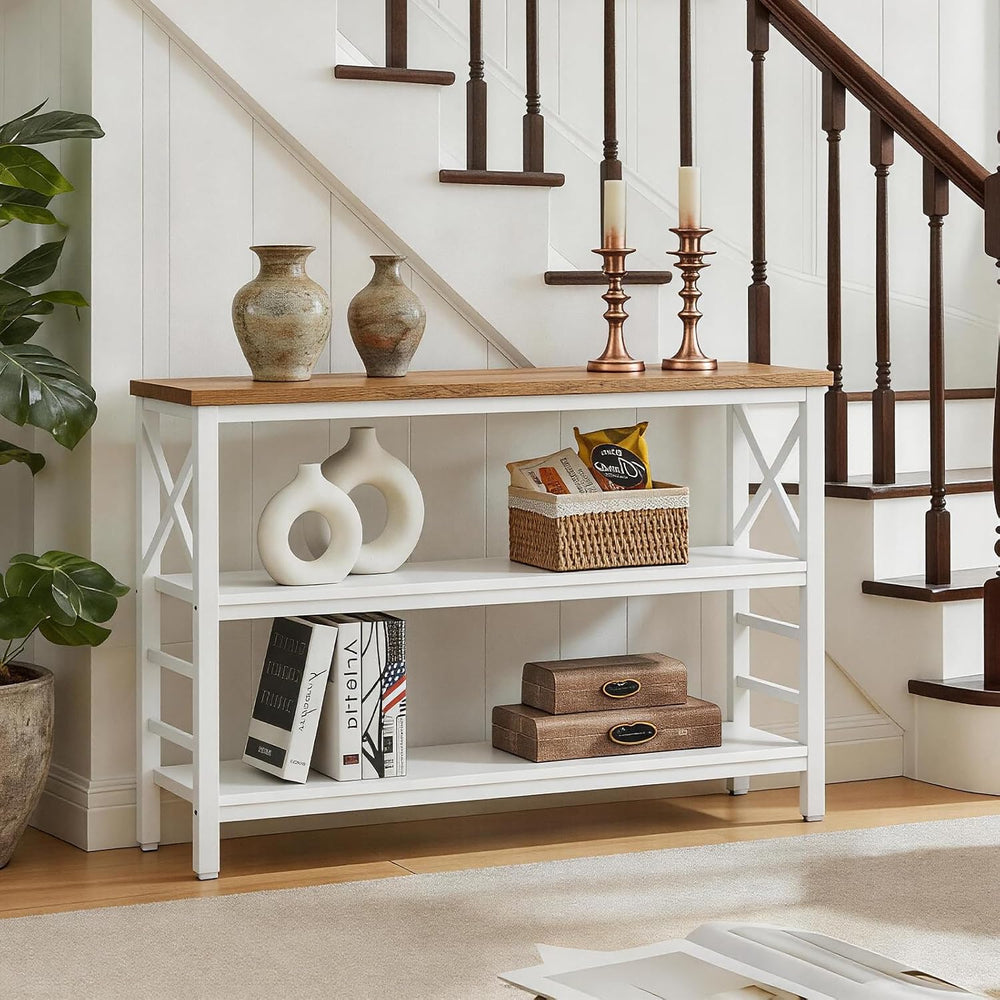 Hombazzar 3-Tier Sofa Table,Console Tables for Entryway,White & Brown 47&...