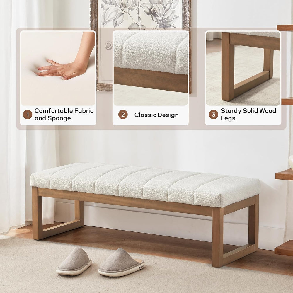 Zihanhome 52.7" Bedroom Bench for End of Bed, Modern Upholstered Teddy F...