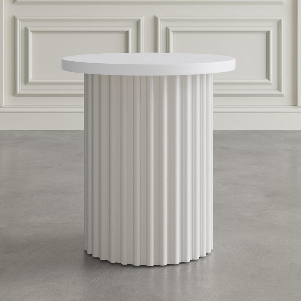 Jofran Round End Table with Fluted Pedestal Base, Mid-Century Modern Side Tab...