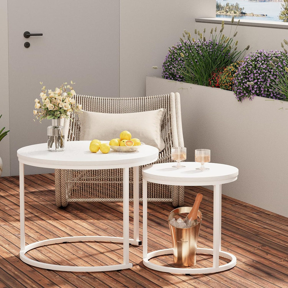 Garden 4 you Nesting Coffee Table, 23.6" Round Coffee Table Set of 2, Wo...