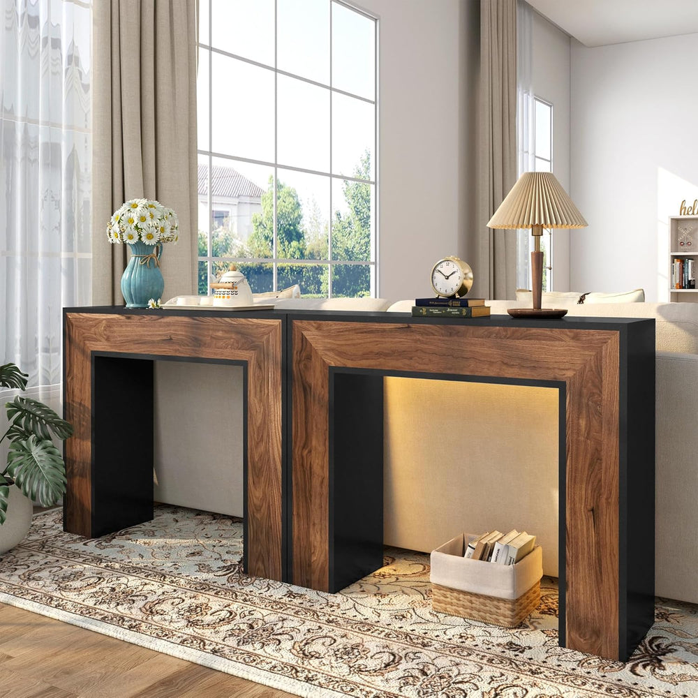 41" Entryway Table with LED Light, Farmhouse Wood Console Table Behind C...