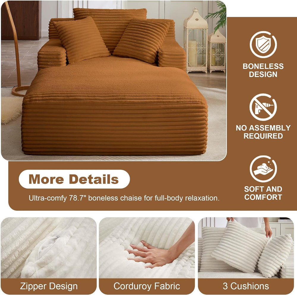 Tmsan Oversized Chaise Lounge Chair Indoor, 78.7" Extra Deep Floor Cordu...