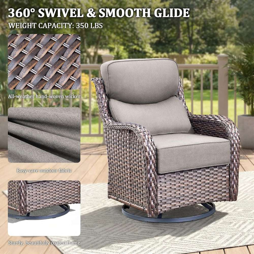 Luxury Swivel Rocker Chairs Fire Pit Table Set with 6" Thick Cushion 4 p...