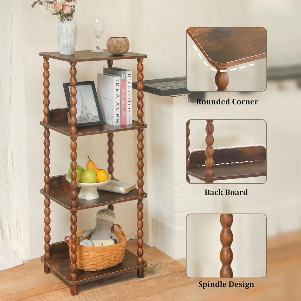 Book Shelf, 4-Tier Bookshelf with Storage, Small Bookcase Display Shelves for...