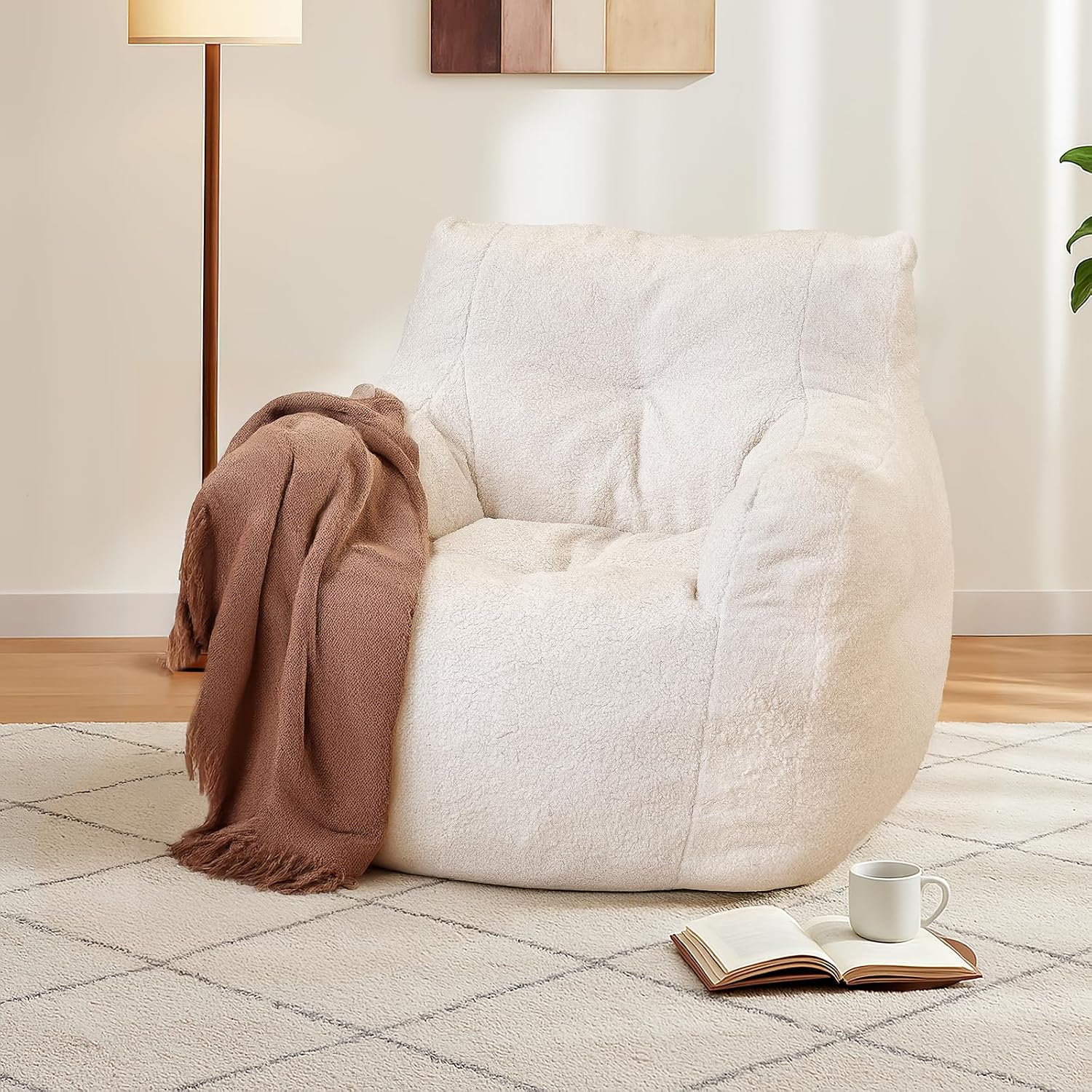 Cvortll Bean Bag Chairs for Adults Kids, Bean Bag Chair with Filler, Fluffy Lazy Sofa, Comfy Cozy BeanBag Chair with Memory Foam for Small Spaces, Bedroom, Living Room, Dorm