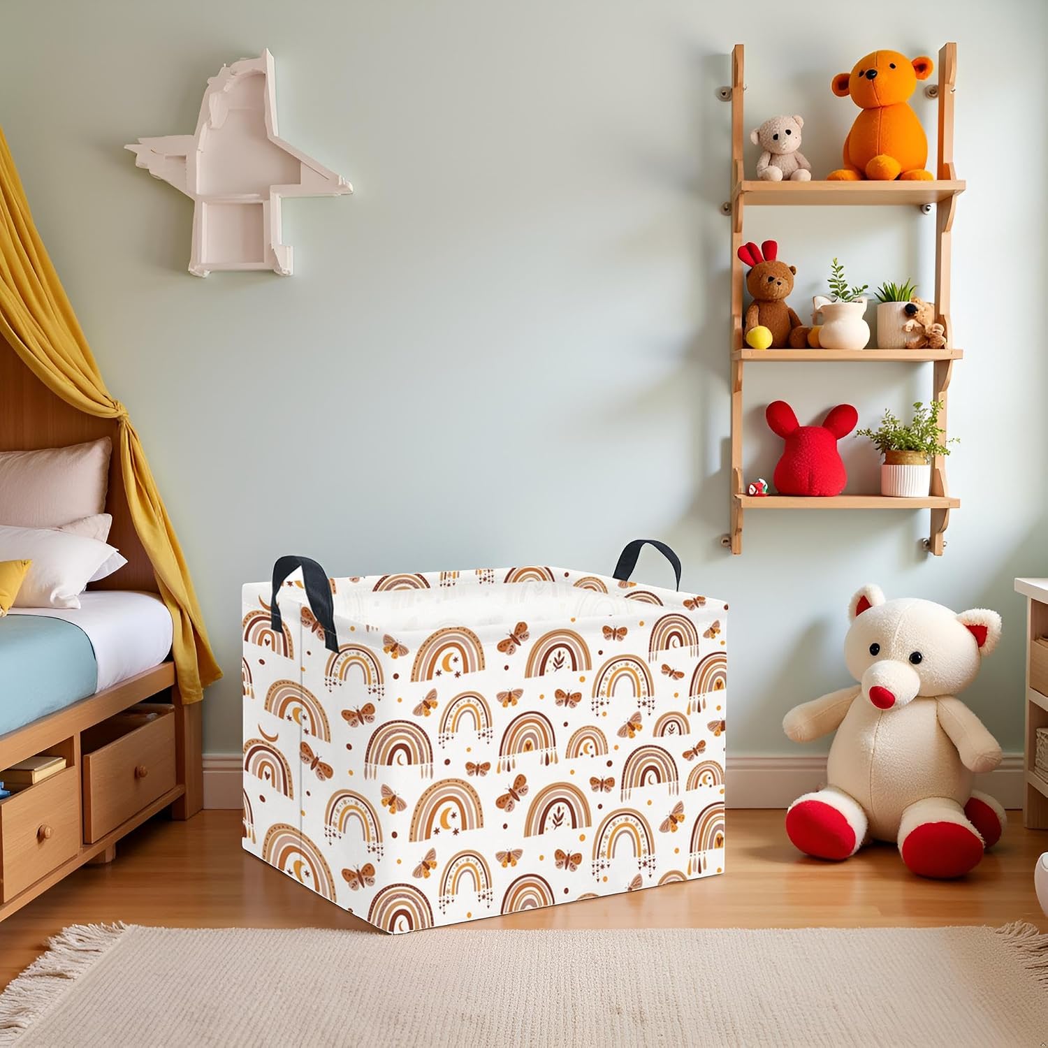 Rectangular Christmas Basket Waterproof Storage Bin for Bedroom Collapsible Bin Books Box Basket Room Decor(Rainbow)
