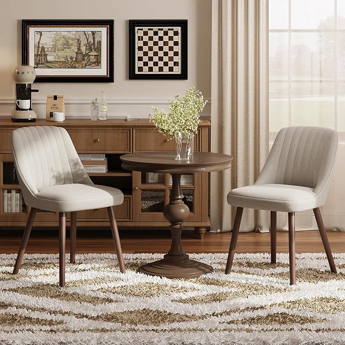 Upholstered Dining Chairs Set of 2, Modern Fabric Kitchen Chairs with Back, Wood Legs for Kitchen Dining Room Restaurant, Camel