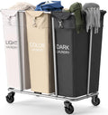 PLKOW Laundry Sorter 3 Section, 220L Large Laundry Cart with Wheels 3 Hamper Laundry Sorter with Steel Frame and Removable Bag, Rolling Laundry Cart for Home, Laundry Room, Hotel, 6 Bushel