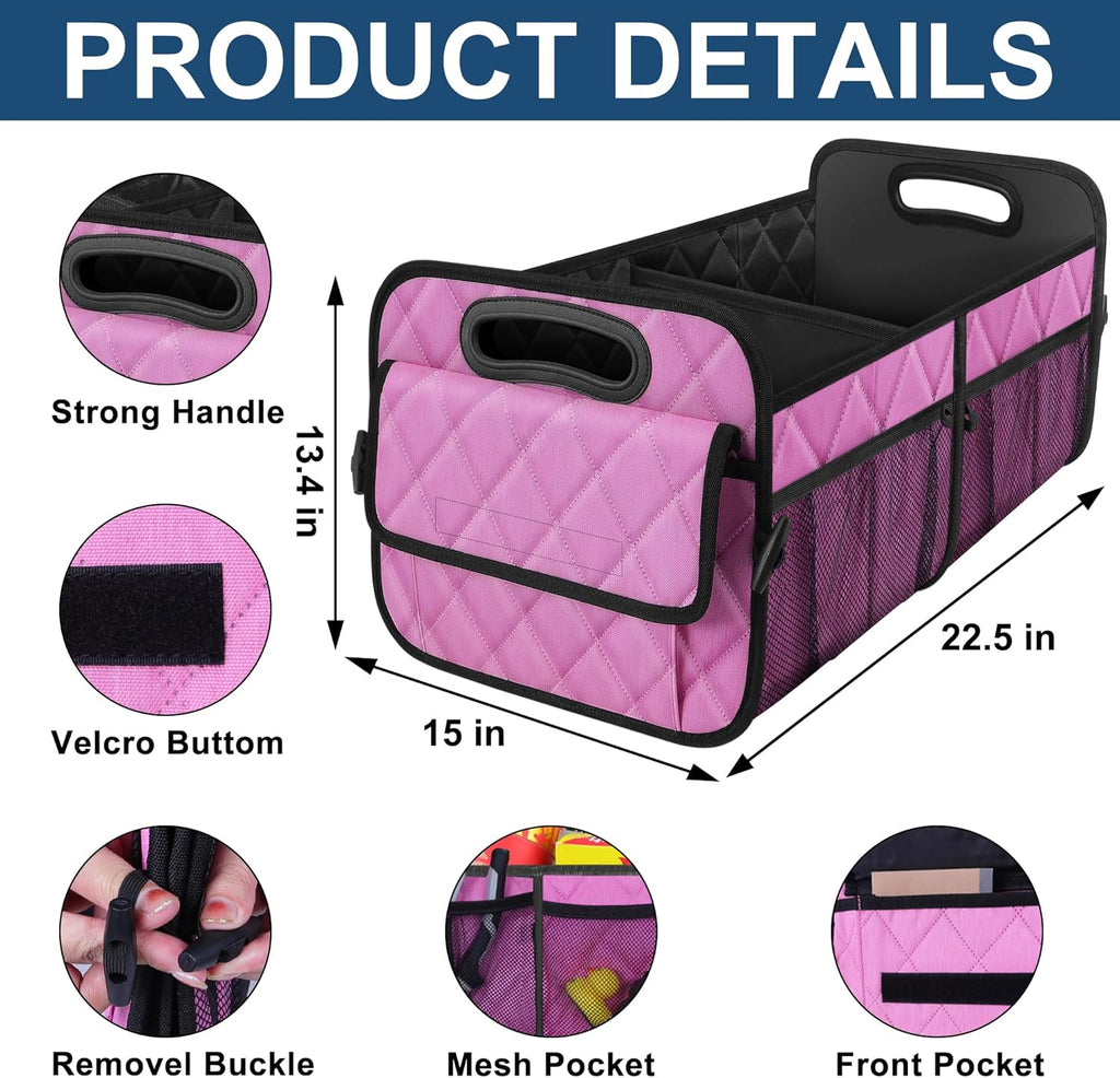 Deosk Car Trunk Organizer for SUV, Car Organizers and Storage with 6 Pocket, Car Accessories for Women/Men 70L Waterproof Polyester Trunk Organizer(Large, Pink)
