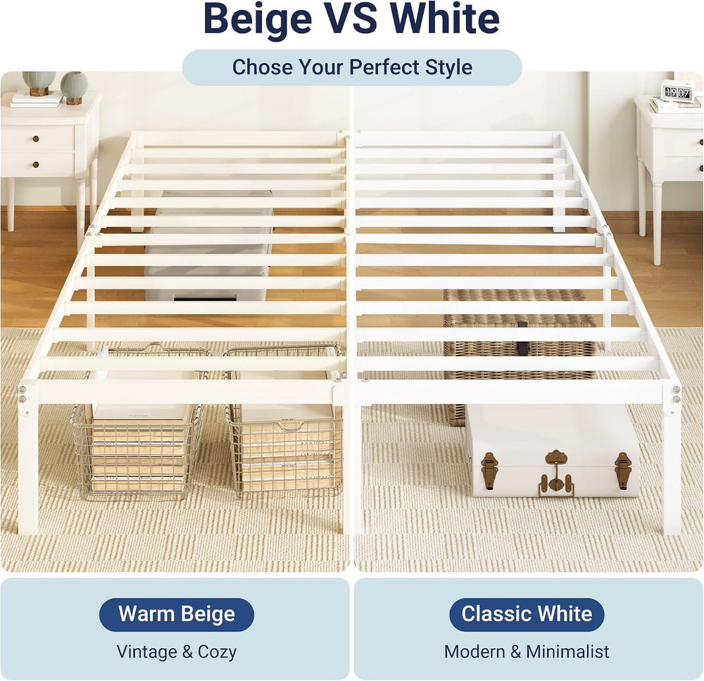Allewie Queen Bed Frame, 14 inch Metal Beds with Storage Space, White