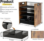 Wood Desk Organizer - 5-Tier Desktop File Organizer with Drawer, Wooden Paper Tray, Office Desk Organzier and Accessories for Papers, Mail, Notebooks, Stationery