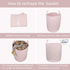 XUANGUO Cotton Rope Laundry Basket Hamper for Girls Kids Baby Nursery Pink | Large Nursery Hamper Bin and Woven Storage Basket for Living Room Girls Room Boho Tall Rope Baskets for Blankets Toys