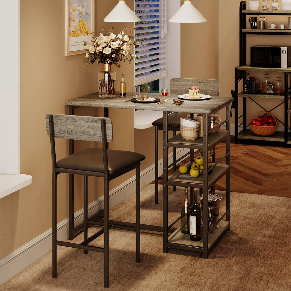 Dining Table Set for 2 with 3 Storage Shelves, 3-Piece Counter Height Kitchen...
