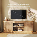BELLEZE 67" Fluted TV Stand, Curved Entertainment Center with Sliding Tambour Doors, Media Console Table for TV up to 75" for Living Room (Camel)