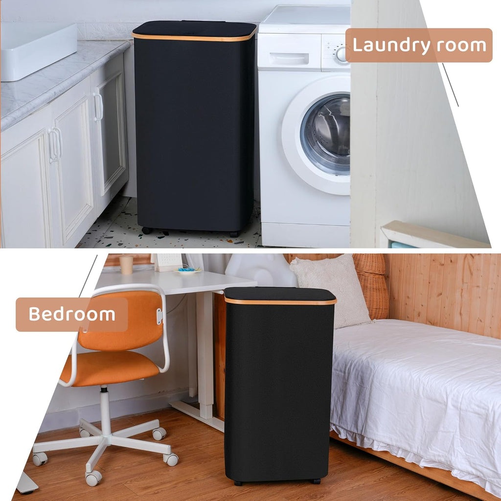 110L Laundry Basket with Wheels,Clothes Hamper for Laundry,Laundry Hamper with Lid and Inner Bag, for Laundry Room, Bedroom, Dormitory Storage,Black