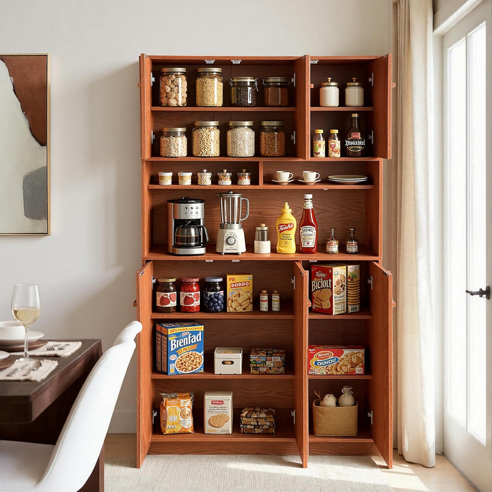72" Pantry Cabinet, Tall Kitchen Pantry Storage Cabinet with Countertop,...