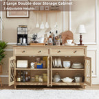 Joaxswe Farmhouse Sideboard Buffet Cabinet with Storage,59" Large Credenza with 4 Glass Doors & 2 Drawers,Adjustable Shelves Console Table,Wood Kitchen Coffee Bar for Dining Room,Living Room,Natural