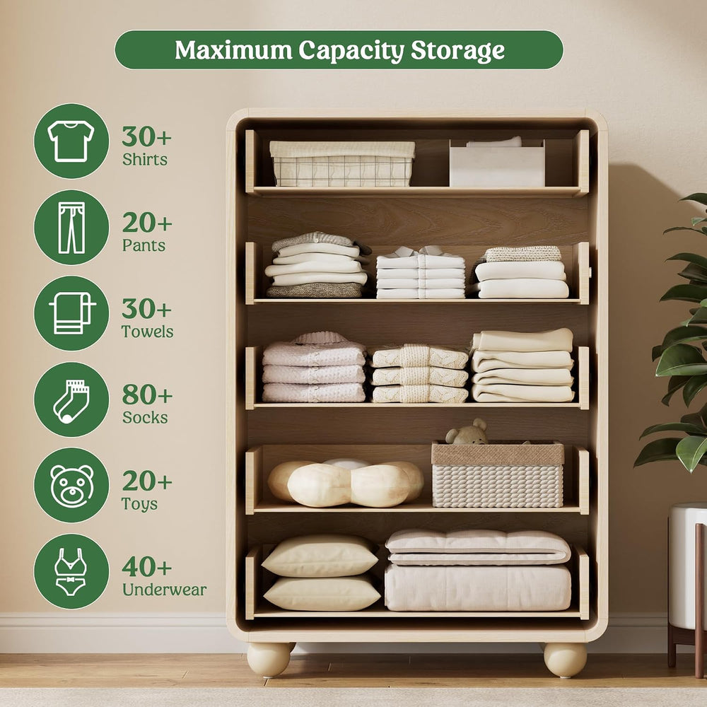 Lulive 5 Drawer Dresser for Bedroom, 41" Tall Chest of Drawers, Natural