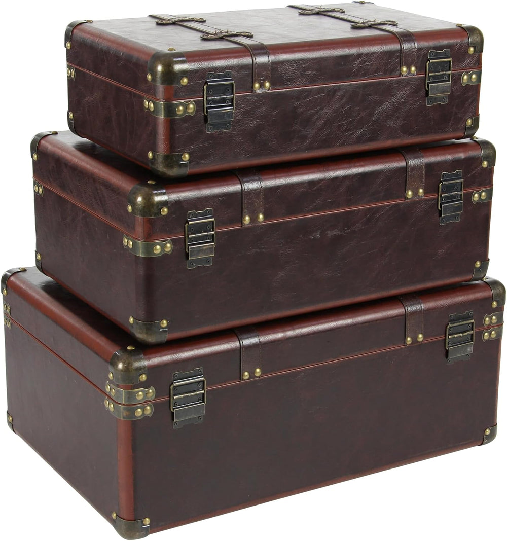 Deco 79 Faux Leather Decorative Trunk Nesting Upholstered Decorative Large Bo...