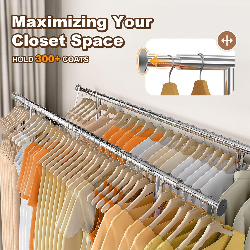 HOKEEPER 600 lbs Commercial Clothing Garment Rack with Shelves Clothing Racks on Wheels Rolling Closet Clothes Rack Heavy Duty Portable Collapsible Adjustable, Chrome Finish