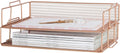 BLU MONACO Rose Gold Mesh Paper Tray – Set of 2 Stackable Letter Trays – Durable Metal Desk Organizer for Home, Office & School – Stylish Document Holder, File Storage, and Workspace Organizer
