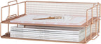 BLU MONACO Rose Gold Mesh Paper Tray – Set of 2 Stackable Letter Trays – Durable Metal Desk Organizer for Home, Office & School – Stylish Document Holder, File Storage, and Workspace Organizer
