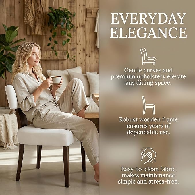 HNY Set of 6 Mid Century Modern Dining Chairs, Farmhouse Velvet Upholstered Accent Chair Curved Backrest Kitchen Chairs, with Hardwood Frame, Cream, Velvet-beige, 6PC