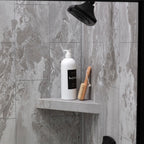Palisade Vinyl Waterproof Corner Shower Shelf in Smoky Sky/Urban Slope