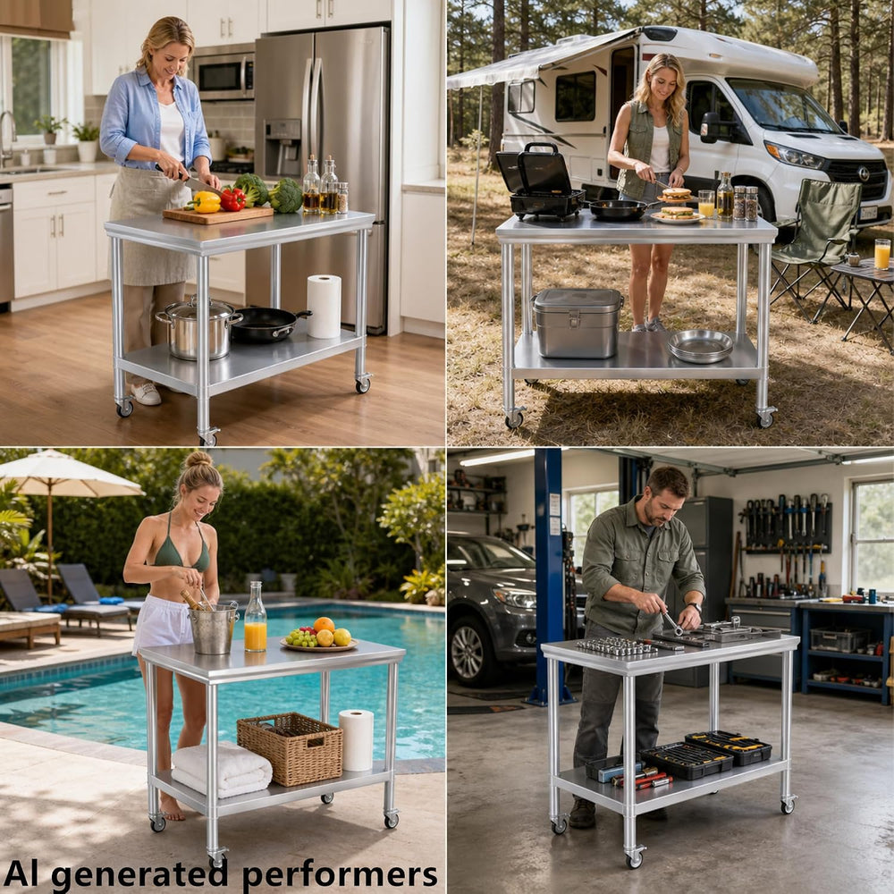 24x48 Stainless Steel Prep Table with Wheels, 1000 lbs, Kitchen, BBQ | Thicke...