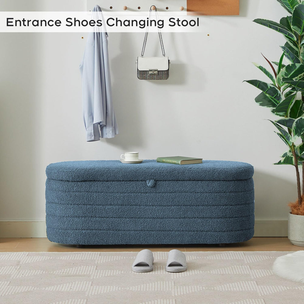 Storage Ottoman Bench End of Bed for Bedroom,45 inch Boucle Upholstered Entry...