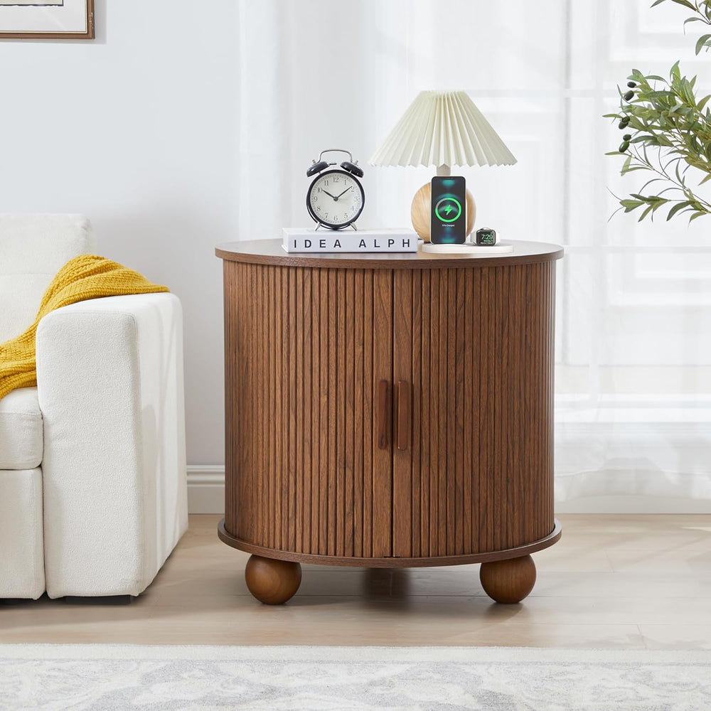 AVZEAR 24" Large Round End Table with Charging Station, Farmhouse Fluted...