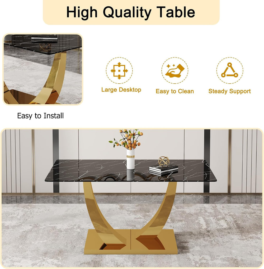 Modern Dining Table for 4/6, 63 Inch Faux Marble Dinner Table, Rectangular Ki...