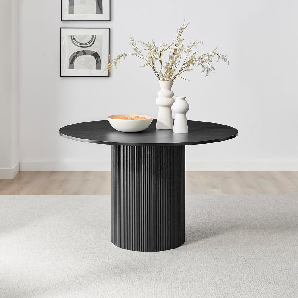 Furniturebox UK Dining Table - 'Penrose' Black 120cm 4-6 Seat Round W...