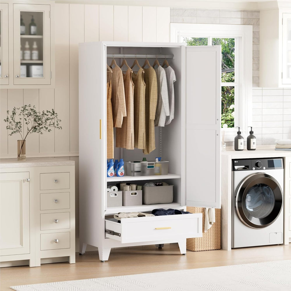 Metal Wardrobe Closet for Bedroom, 71" Freestanding Armoire Wardrobe wit...