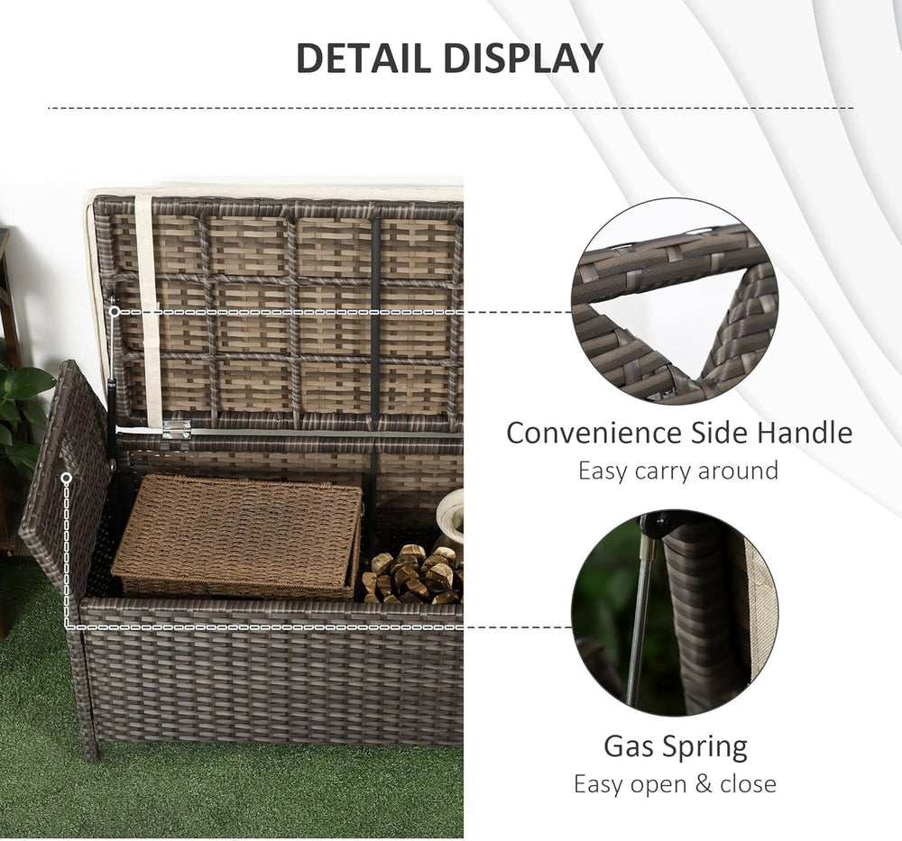 27 Gallon Patio Wicker Storage Bench, Outdoor PE Rattan Patio Furniture, 2 in...