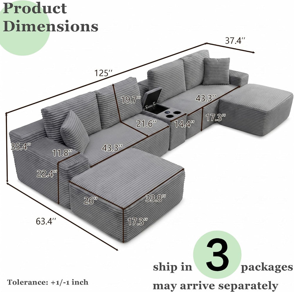 125" Oversized Sectional Couches for Living Room, Modern Cloud Couch wit...