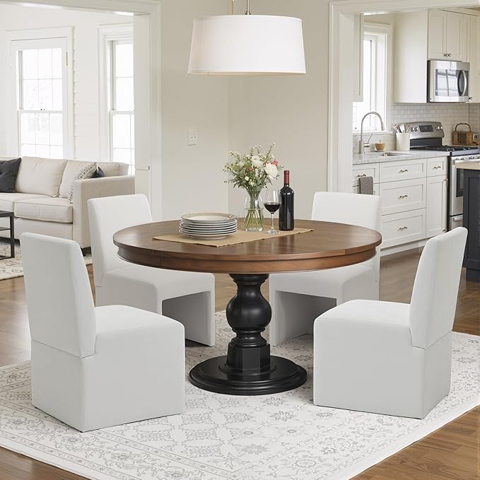 White Upholstered Dining Chairs Set of 2, Modern Dining Chairs, Kitchen & Dining Room Chairs, Linen Dining Chairs with Wooden Frame, Fabric